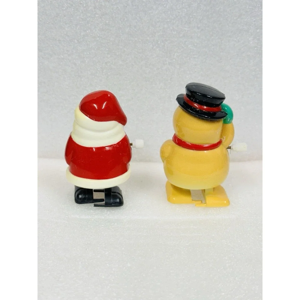 Vintage Santa Snowman Hard Plastic Windup Walking Toy Decoration  Clockwise